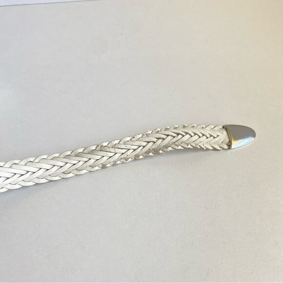 Vintage White Woven Leather Belt Braided Silver Tone Buckle Medium Large 90s Y2K main image 8